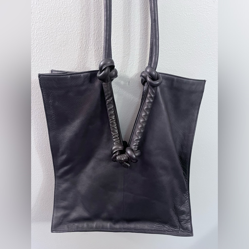 Anthropologie Knotted Handle Leather Tote In Noir